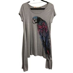 Chelsea & Violet Parrot print Waterfall Tunic T-shirt size S bird lady